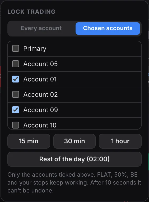 The lock menu on chosen accounts, two ticked