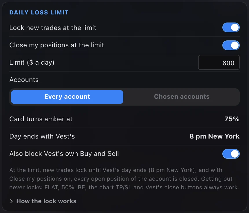 Settings, Risk: the daily loss limit