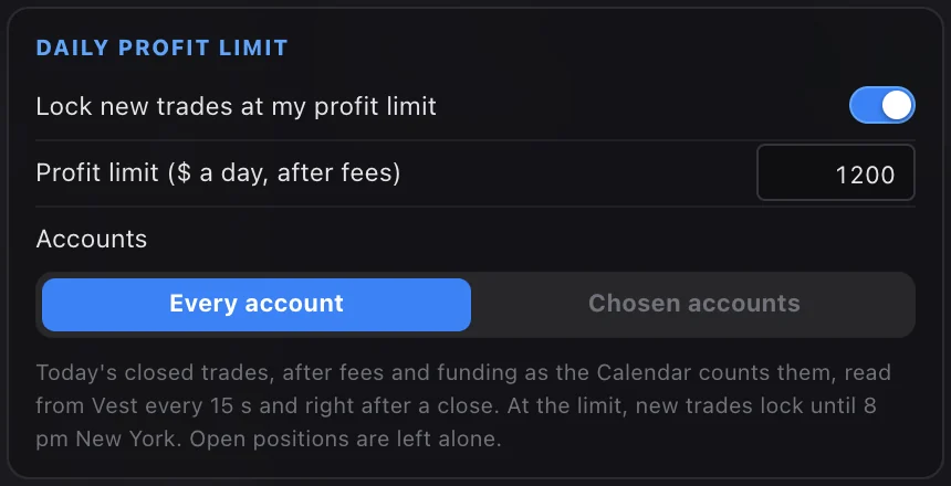 Settings, Risk: the daily profit limit